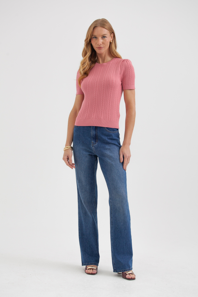 9037687 - Blusa Tricot Manga Curta Ponto Desenhado ROSÊ 9037687 - Blusa Tricot Manga Curta Ponto Desenhado ROSÊ