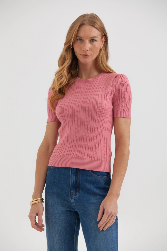 9037687 - Blusa Tricot Manga Curta Ponto Desenhado ROSÊ 9037687 - Blusa Tricot Manga Curta Ponto Desenhado ROSÊ - Imagem 1