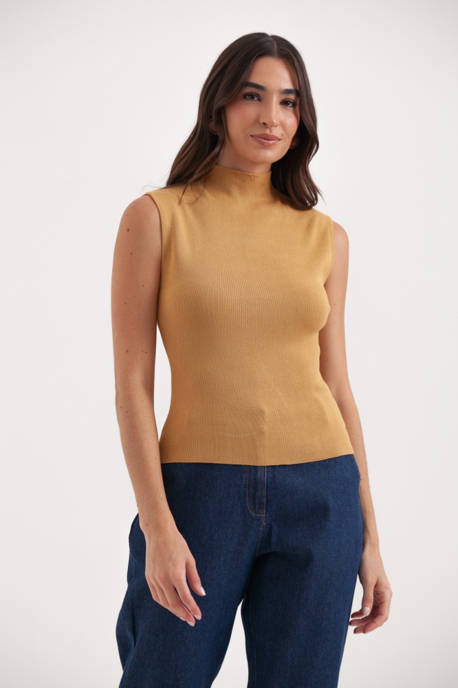 9037689 - Blusa Tricot Regata Gola Alta AMARELO