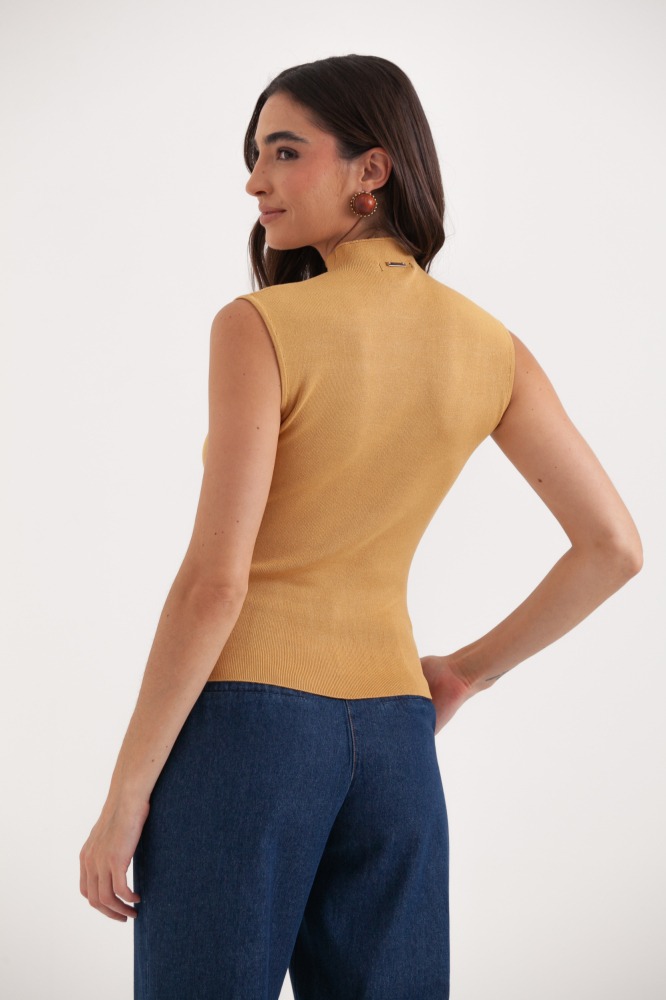 9037689 - Blusa Tricot Regata Gola Alta AMARELO
