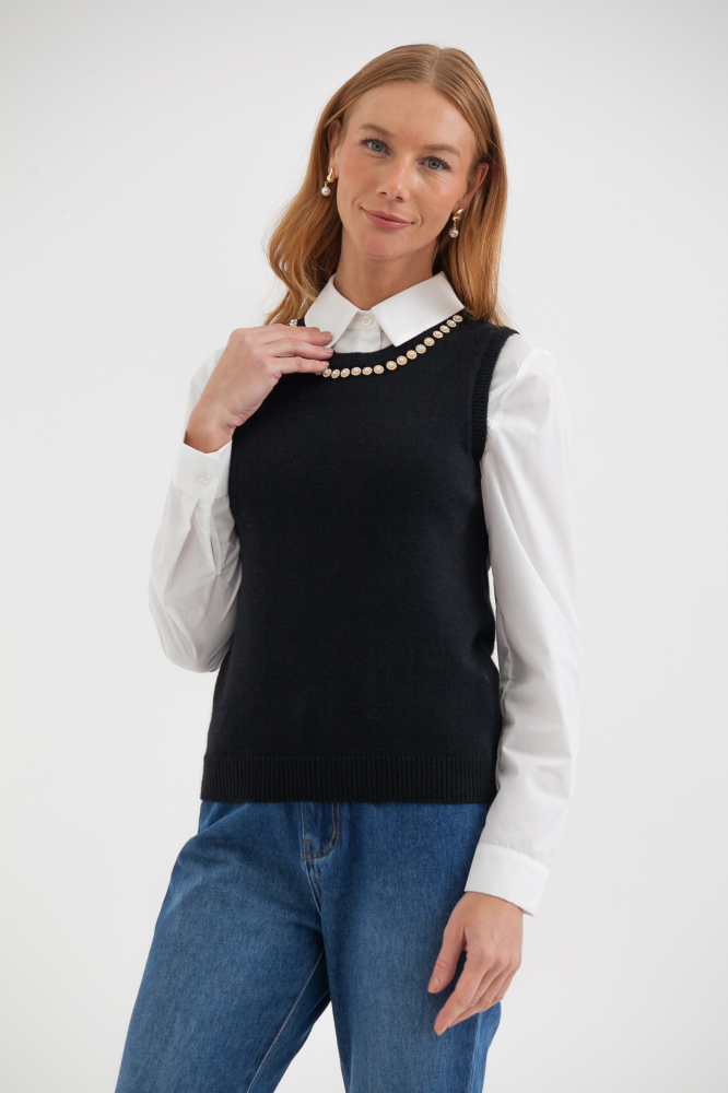 9037691 - Blusa Regata Tricot Aplicação Pérolas PRETO 9037691 - Blusa Regata Tricot Aplicação Pérolas PRETO