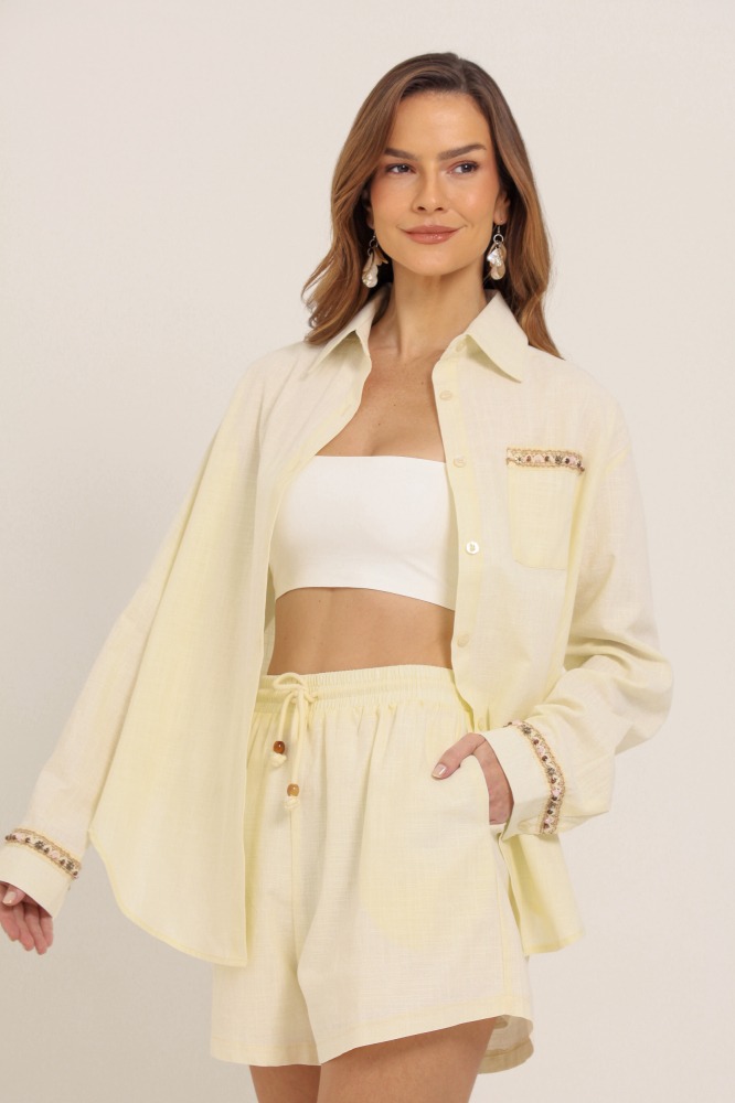 9037692 - Shorts Linho Cordão Ponteira OFF-WHITE