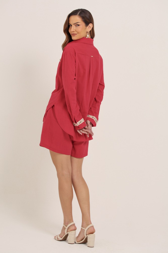 9037692 - Shorts Linho Cordão Ponteira VERMELHO