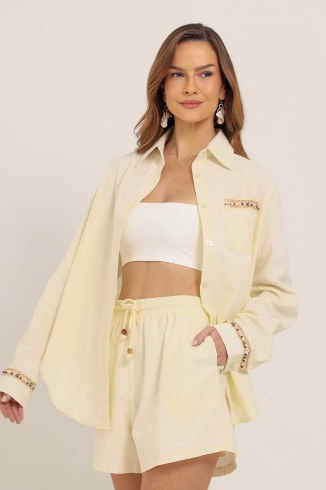 9037693 - Camisa De Linho Com Aplicações E Bordados  OFF-WHITE