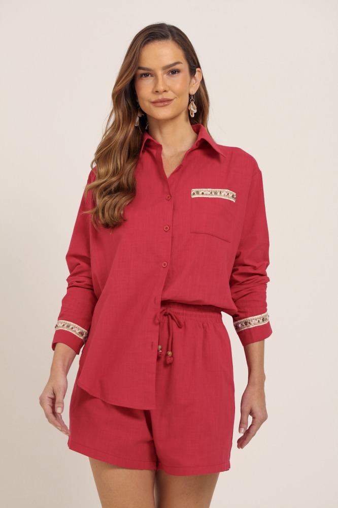 9037693 - Camisa De Linho Com Aplicações E Bordados VERMELHO 9037693 - Camisa De Linho Com Aplicações E Bordados VERMELHO