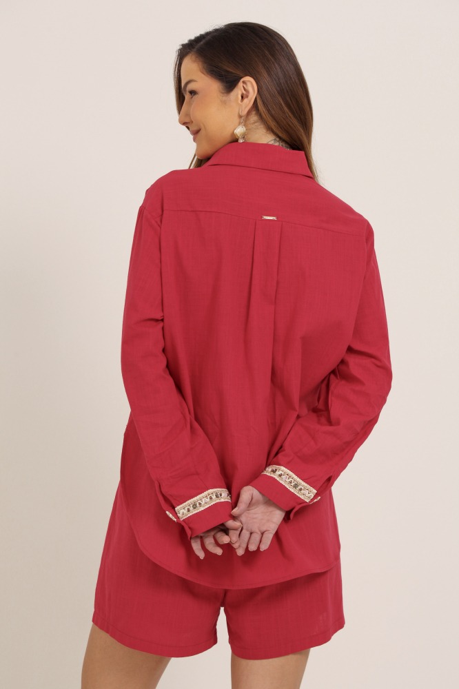 9037693 - Camisa De Linho Com Aplicações E Bordados VERMELHO 9037693 - Camisa De Linho Com Aplicações E Bordados VERMELHO
