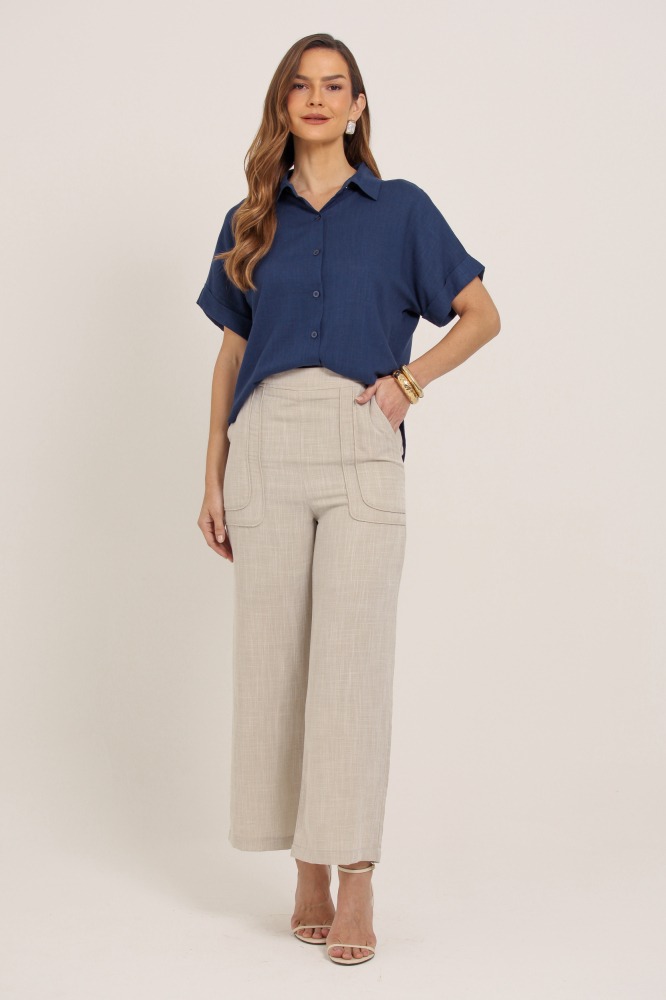 9037694 - Camisa De Linho Manga Barra Italiana MARINHO 