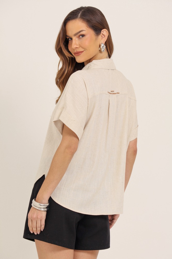 9037694 - Camisa De Linho Manga Barra Italiana NATURAL