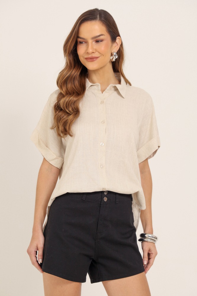 9037694 - Camisa De Linho Manga Barra Italiana NATURAL