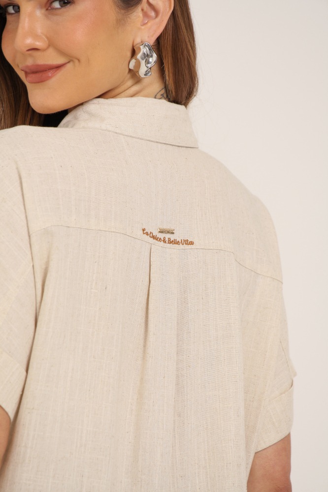 9037694 - Camisa De Linho Manga Barra Italiana NATURAL