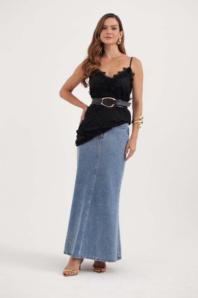9037696 - Vestido Slip Dress Renda Decote V PRETO