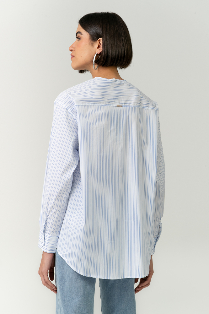 9037701 - Camisa Listrada Gola Laço AZUL 9037701 - Camisa Listrada Gola Laço AZUL