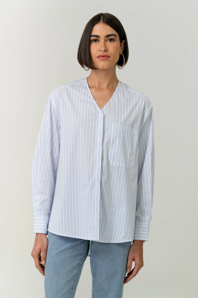 9037701 - Camisa Listrada Gola Laço AZUL 9037701 - Camisa Listrada Gola Laço AZUL - Imagem 2