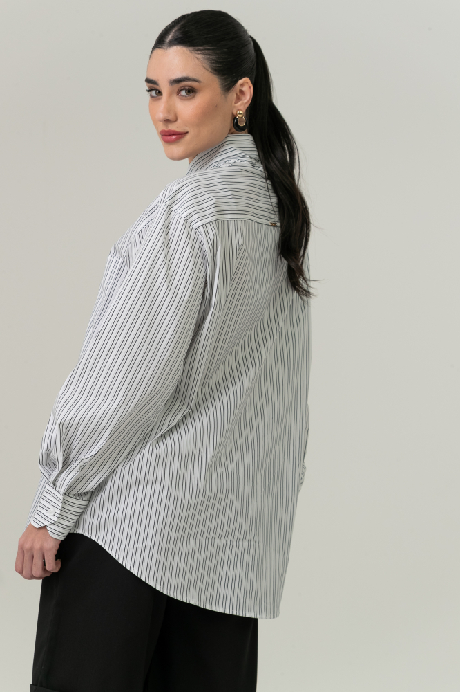 9037701 - Camisa Listrada Gola Laço PRETO 9037701 - Camisa Listrada Gola Laço PRETO