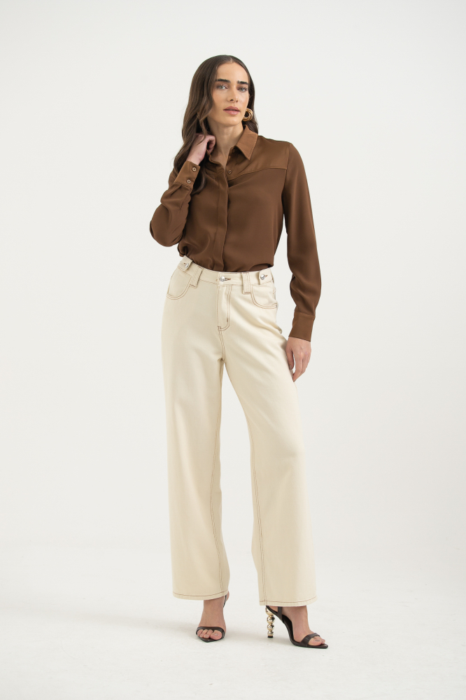 9037723 - Calça Sarja Com Martigales Cós BEGE 9037723 - Calça Sarja Com Martigales Cós BEGE