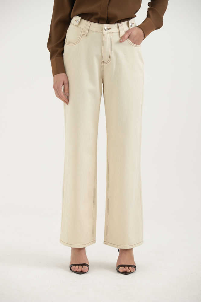9037723 - Calça Sarja Com Martigales Cós BEGE 9037723 - Calça Sarja Com Martigales Cós BEGE