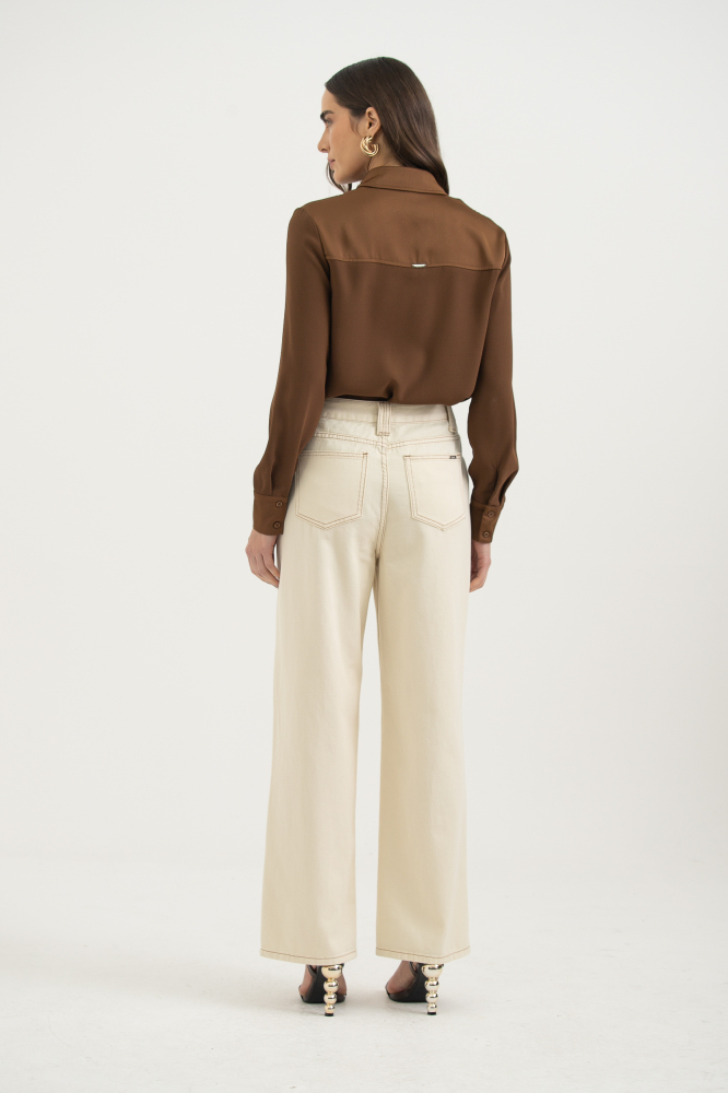 9037723 - Calça Sarja Com Martigales Cós BEGE 9037723 - Calça Sarja Com Martigales Cós BEGE
