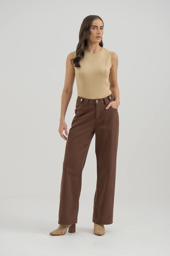 9037723 - Calça Sarja Com Martigales Cós MARROM - Imagem 1