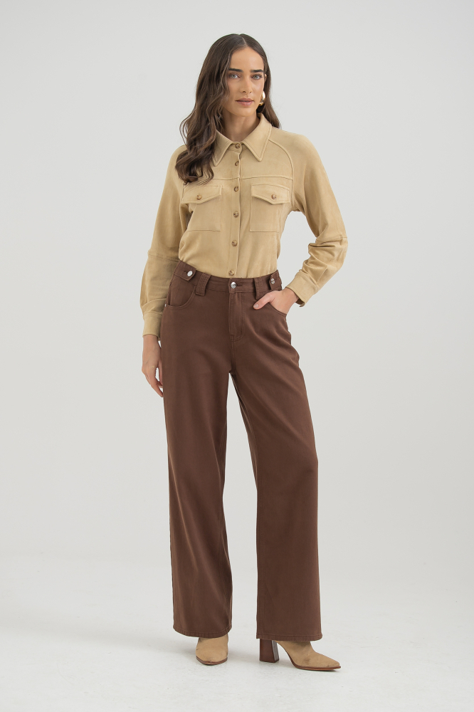 9037723 - Calça Sarja Com Martigales Cós MARROM 9037723 - Calça Sarja Com Martigales Cós MARROM