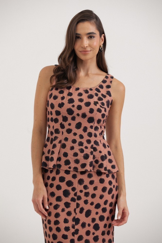 9037739 - Blusa Regata Acinturada Estampa Animal Brush MARROM 9037739 - Blusa Regata Acinturada Estampa Animal Brush MARROM