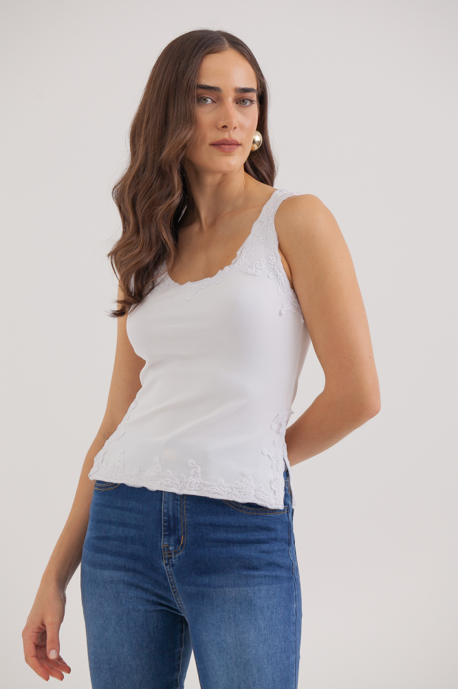 9037749 - Regata Renda Decote Barra E Cava OFF-WHITE