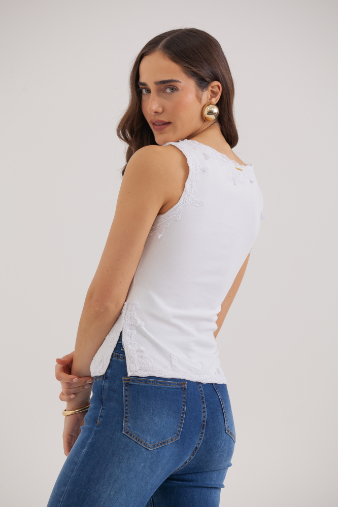 9037749 - Regata Renda Decote Barra E Cava OFF-WHITE