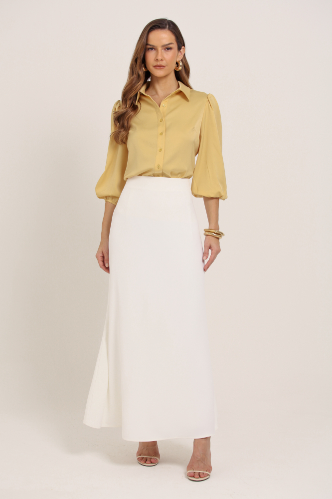 9037755 - Camisa Manga 7/8 Bufante Acetinada  AMARELO