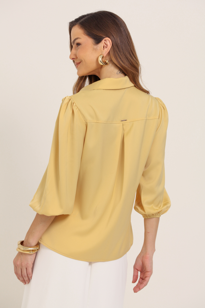 9037755 - Camisa Manga 7/8 Bufante Acetinada  AMARELO