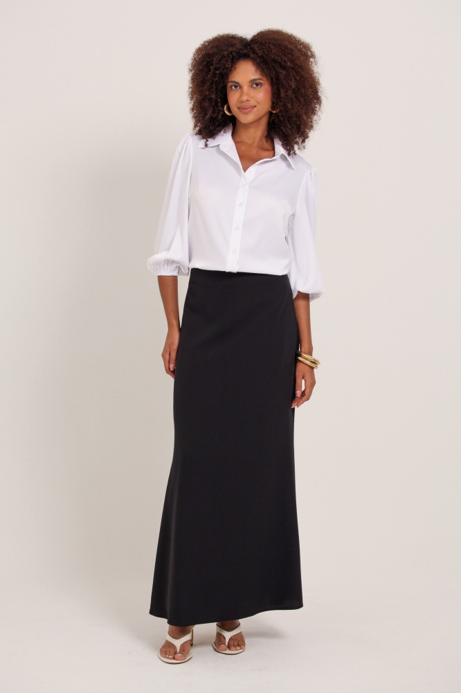 9037755 - Camisa Manga 7/8 Bufante Acetinada  BRANCO