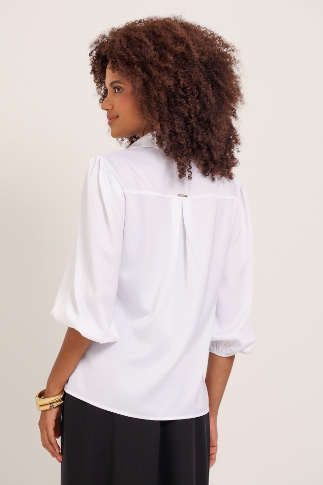 9037755 - Camisa Manga 7/8 Bufante Acetinada  BRANCO
