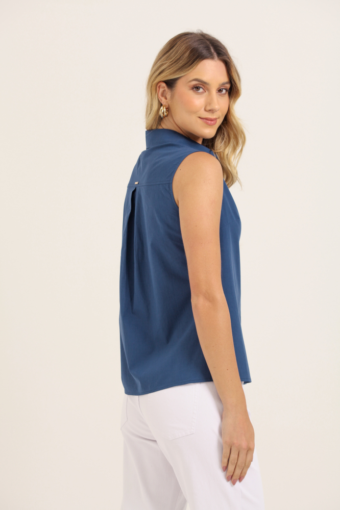 9037756 - Camisa Sem Manga Tricoline  MARINHO 