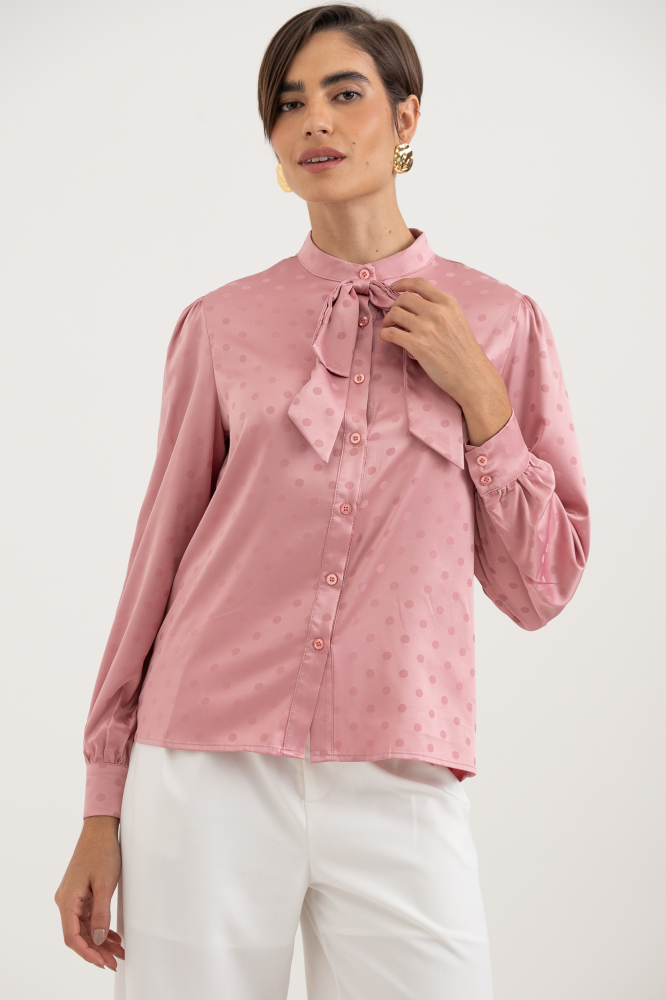 9037757 - Camisa Com Laço Acetinada  ROSÊ