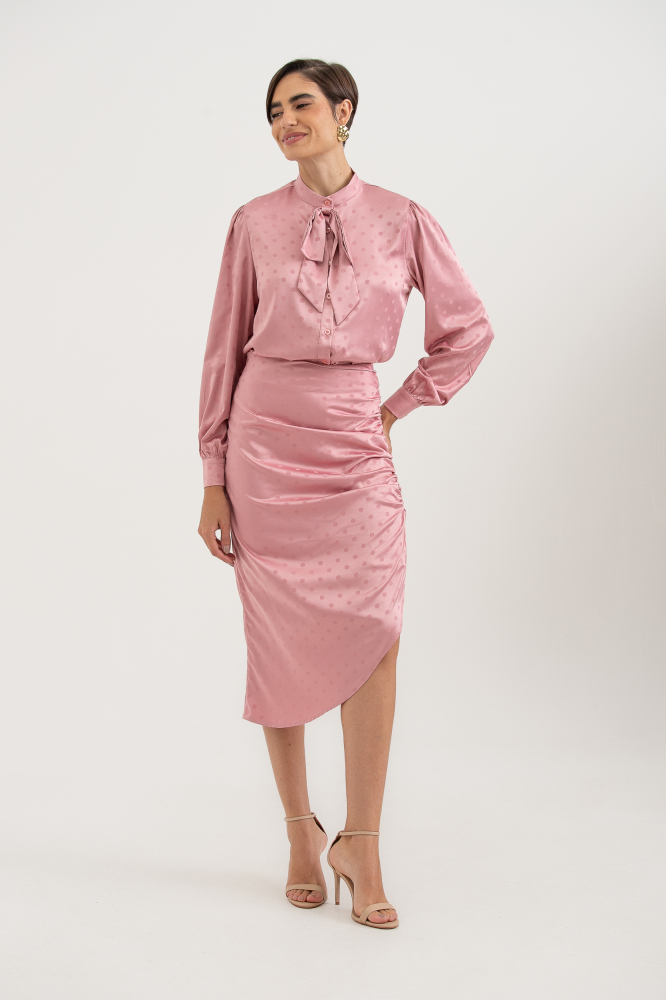 9037757 - Camisa Com Laço Acetinada  ROSÊ