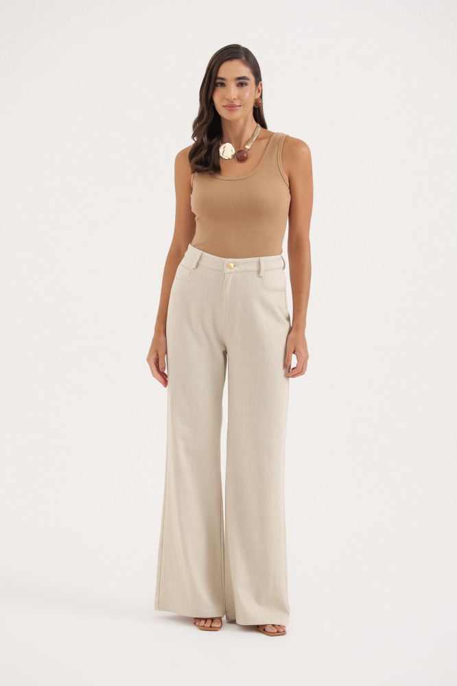9037773 - Calça Reta Sarja AREIA