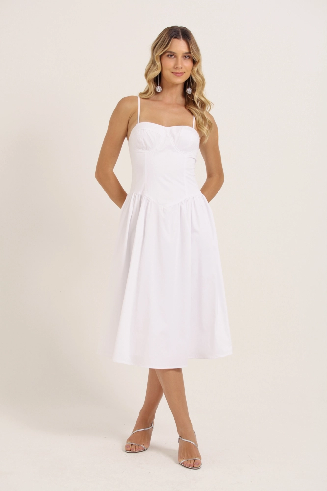 9037776 - Vestido Alcinha Recorte Busto Saia Franzida BRANCO - Imagem 2