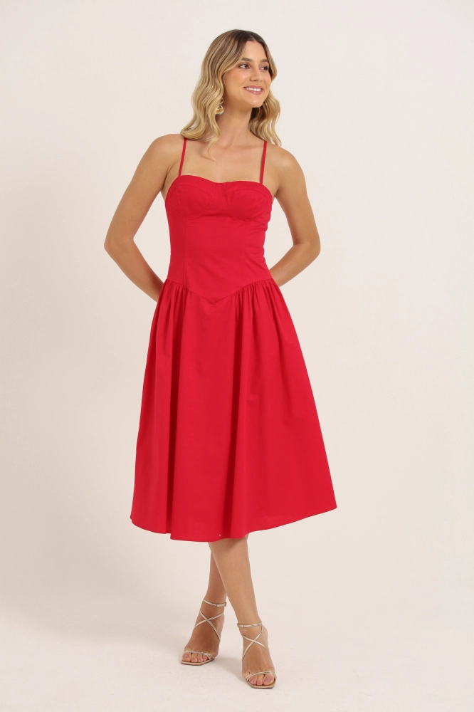 9037776 - Vestido Alcinha Recorte Busto Saia Franzida VERMELHO 9037776 - Vestido Alcinha Recorte Busto Saia Franzida VERMELHO