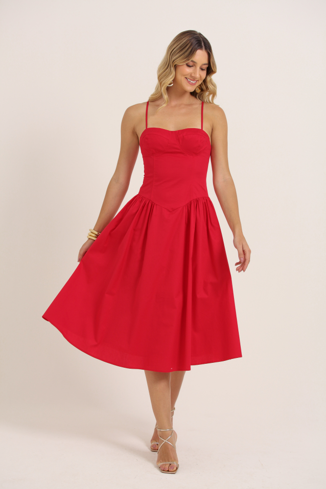 9037776 - Vestido Alcinha Recorte Busto Saia Franzida VERMELHO 9037776 - Vestido Alcinha Recorte Busto Saia Franzida VERMELHO