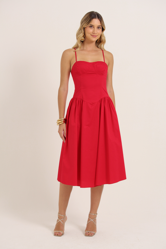 9037776 - Vestido Alcinha Recorte Busto Saia Franzida VERMELHO 9037776 - Vestido Alcinha Recorte Busto Saia Franzida VERMELHO