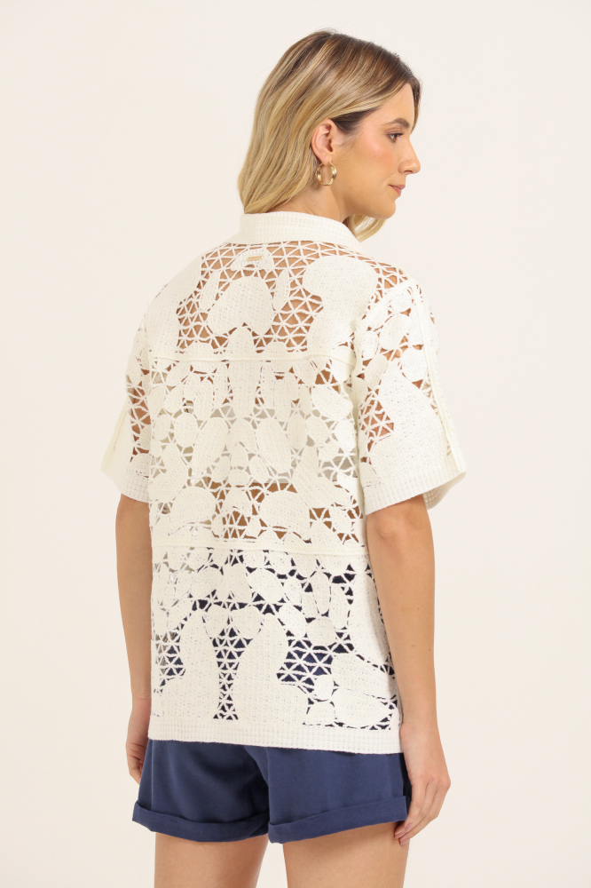 9037791 - Camisa Crochê Grosso OFF-WHITE