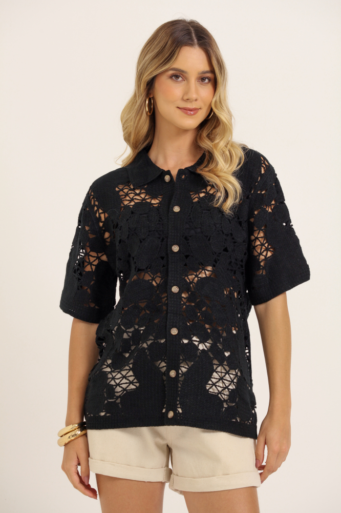 9037791 - Camisa Crochê Grosso PRETO