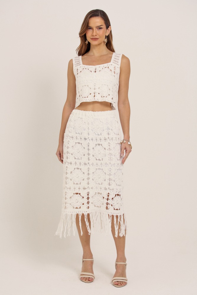 9037794 -Saia Crochê Quadrado e Franjas BRANCO