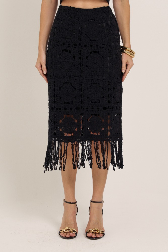 9037794 - Saia Crochê Quadrado e Franjas PRETO