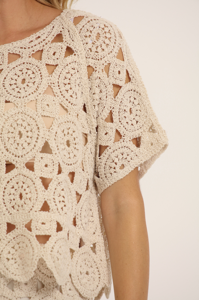 9037795 - Blusa Crochê Barra Com Babado AREIA