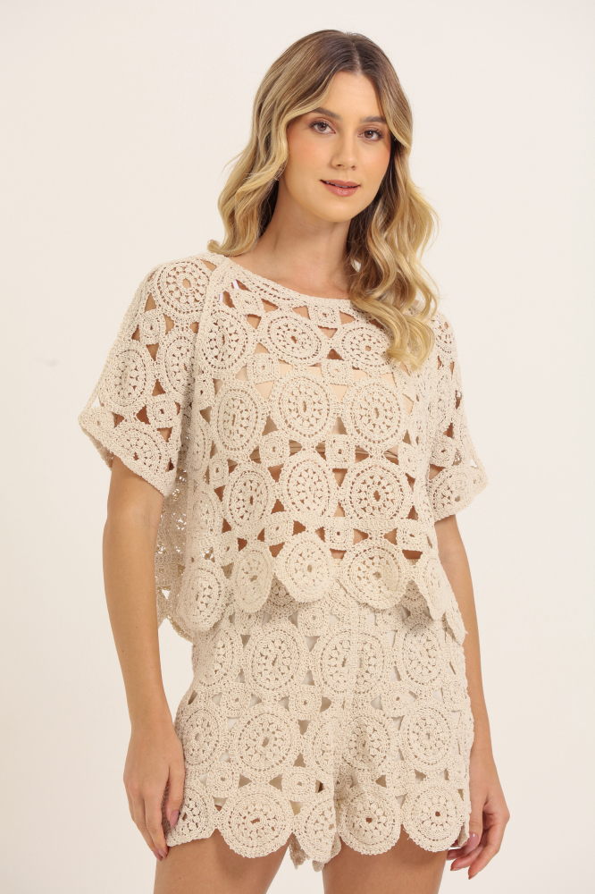 9037795 - Blusa Crochê Barra Com Babado AREIA