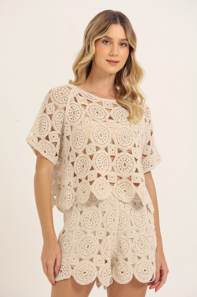 9037795 - Blusa Crochê Barra Com Babado AREIA