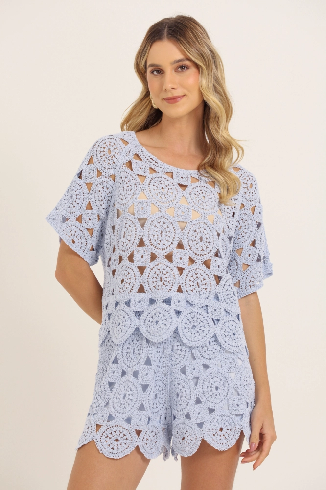9037795 - Blusa Crochê Barra Com Babado AZUL CLARO 