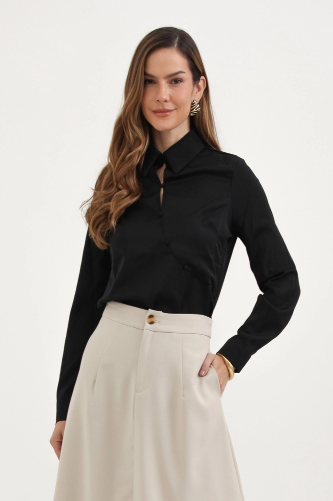 9037798 - Camisa Botões Diagonais PRETO - Imagem 1