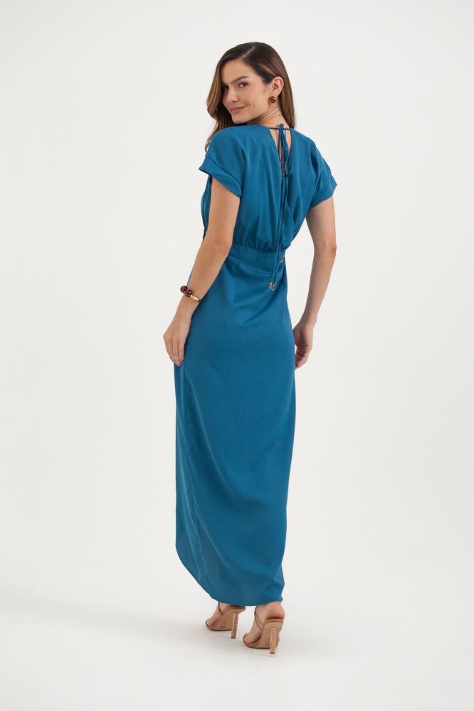 9037801 - Vestido Transpasse Manga Curta AZUL 9037801 - Vestido Transpasse Manga Curta AZUL