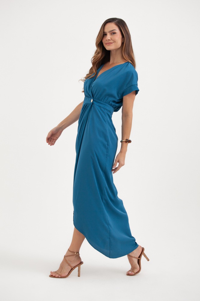 9037801 - Vestido Transpasse Manga Curta AZUL 9037801 - Vestido Transpasse Manga Curta AZUL