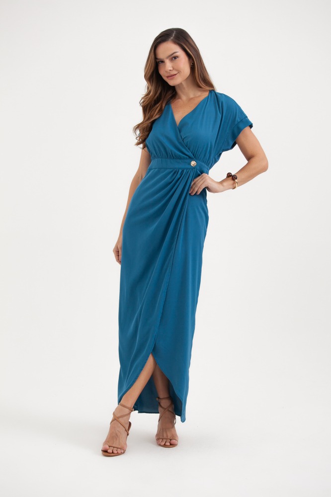 9037801 - Vestido Transpasse Manga Curta AZUL 9037801 - Vestido Transpasse Manga Curta AZUL